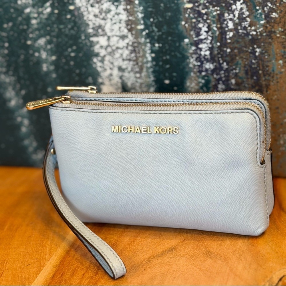 MICHAEL KORS Classic Minimalist Jet Set Travel Double Zip Wristlet-VISTA BLUE